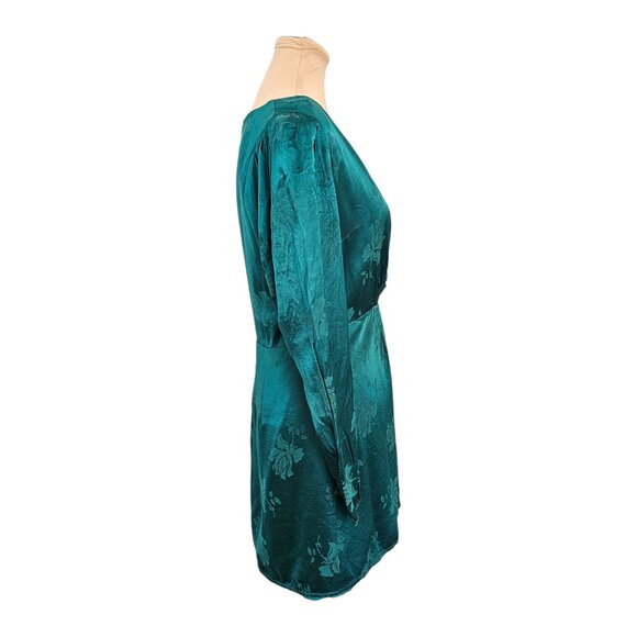 Lovers + Friends Emerald Green Satin Floral Long Sleeve Dress Sz M - Picture 5 of 12